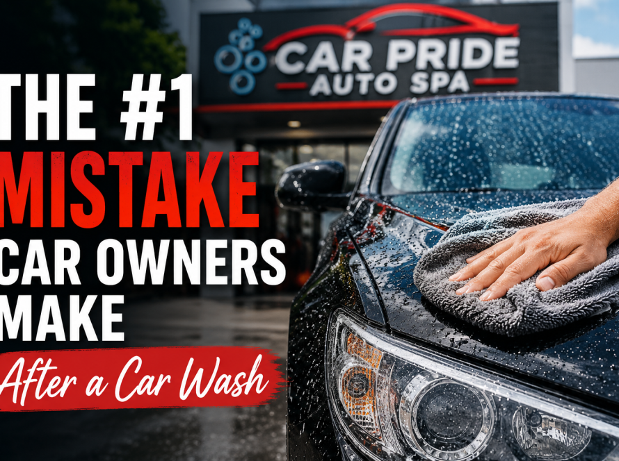 Black luxury car after a car wash showing the biggest mistake car owners make after washing their vehicle